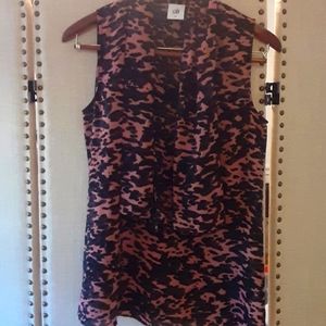 Cabi size small silky camouflage blouse Fall Colors with tie